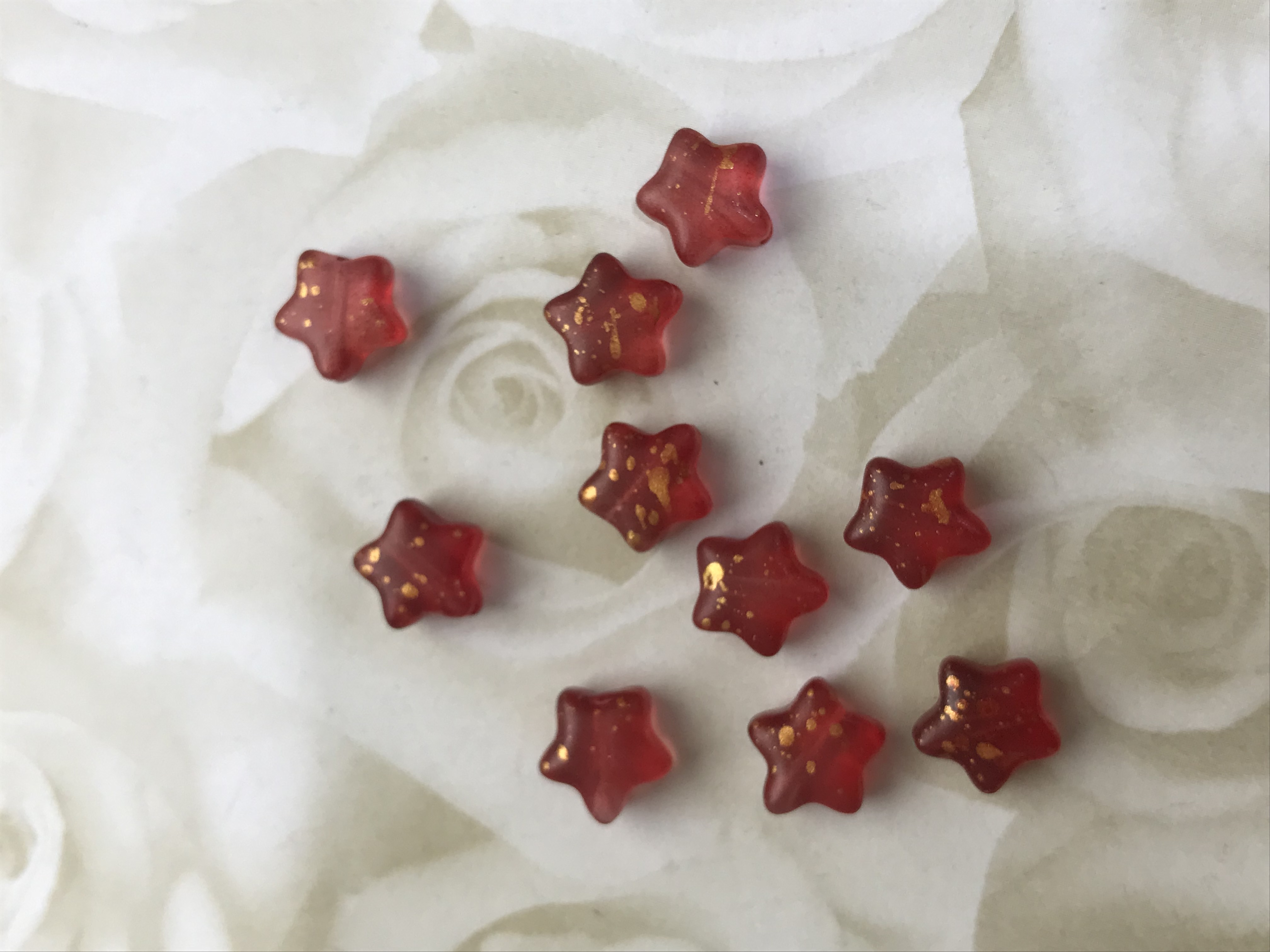 Glass Frosted Red and Gold 8mm Star Beads